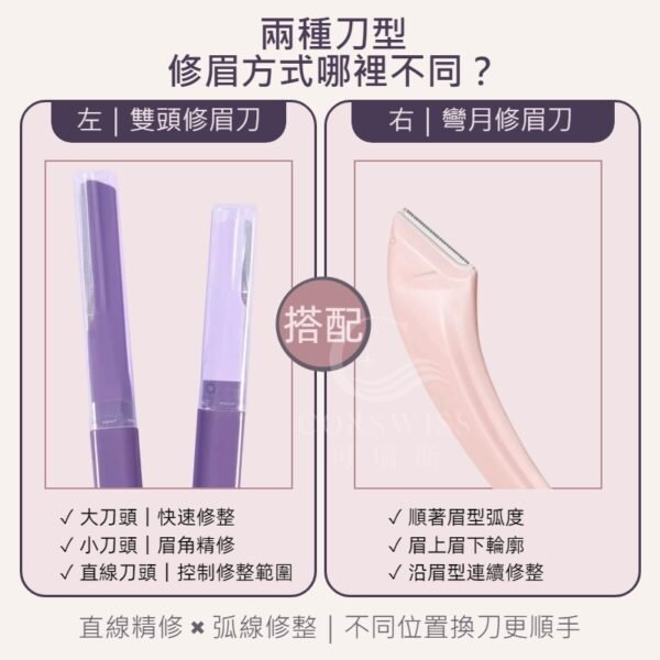 雙頭修眉刀與彎月修眉刀刀型比較