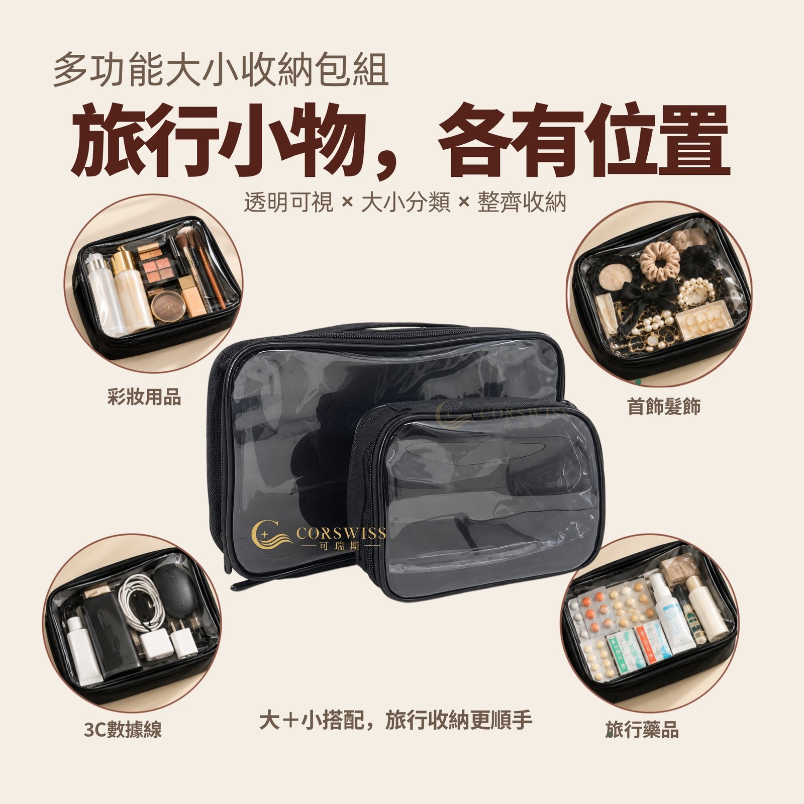 多功能大小旅行收納包