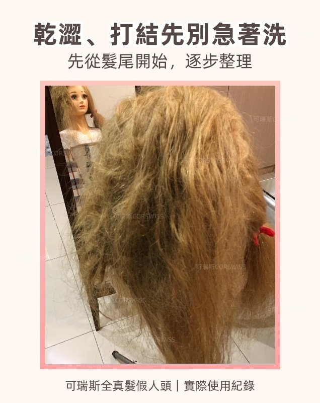 全真髮假人頭乾澀打結清洗前先從髮尾整理